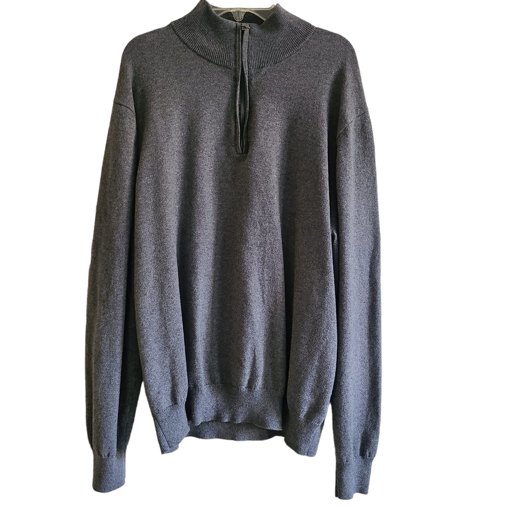 ALAN FLUSSER Gray 1/4 Zip‎ Cotton Cashmere Blend Long Sleeve Sweater Men's Large